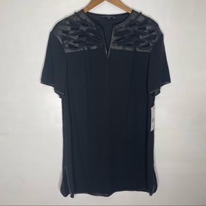 Lafayette 148 Black tunic with woven, beading and leather details